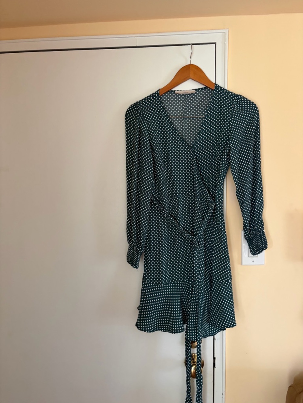 LOFT Green Polka Dot Wrap Mini Dress